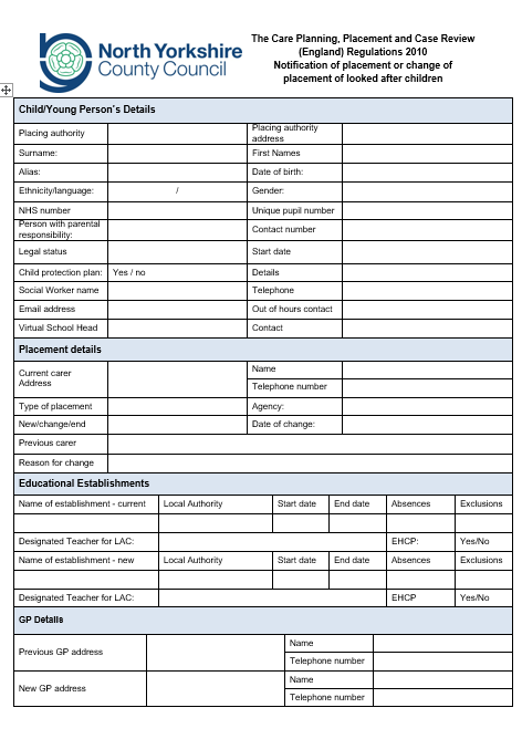Download the Out of Area Looked After Children Placement Form